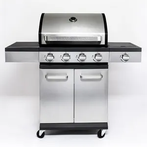 Hot Sale Professional Silver Outdoor 4 + 1 Baking Forno Churrasco A Gás BBQ Grill Com Carrinho Dobrável