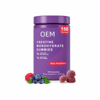 Gomitas de Creatina Monohidrato OEM, 5g por Porción, 1g por Gomita, Sabor Frambuesa Azul, Veganas, 150 Gomitas, 30 Porciones