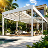 Motorisierte Einziehbare Bioklimatische Lamellen-Pergola LED-Beleuchtung Aluminium Pulverbeschichtet Wasserdichtes Sichtschutzpaneel für Außenbereich und Garten