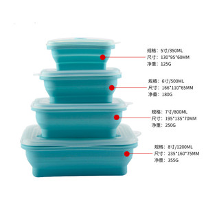 Ensemble de 4 boîtes à lunch Bento pliables en silicone pour le stockage des restes de <span class=keywords><strong>repas</strong></span> de <span class=keywords><strong>bébé</strong></span> et l'emballage alimentaire avec cuillère incluse - Product Image 4