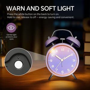 Réveil sonore en métal à quartz de 4,5 pouces avec deux cloches pour les gros dormeurs, silencieux, pour bureau et table de chevet, fonctionne sur piles, pour adolescents et seniors, certifié CE - Product Image 3