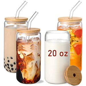 Verres à boire 16oz 20oz verre personnalisé avec couvercles en <span class=keywords><strong>bambou</strong></span> et pailles <span class=keywords><strong>gobelet</strong></span> <span class=keywords><strong>réutilisable</strong></span> pour le thé à bulles - Product Image 6