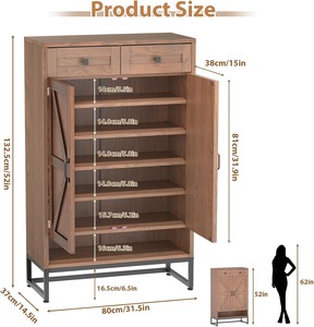 Zapatero de Madera Rústico Marrón de 6 Niveles <span class=keywords><strong>con</strong></span> Cajón y Puertas, Estantes Ajustables <span class=keywords><strong>para</strong></span> Entrada o Pasillo - Product Image 5
