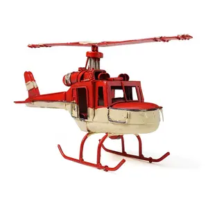 Model Pesawat Helikopter Retro 35Cm, Dekorasi Rumah Warna Merah, Model Pesawat Kerajinan Logam