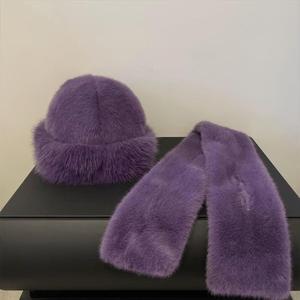 Automne et hiver mode écharpe pour adultes <span class=keywords><strong>fille</strong></span> chaud en peluche croix Rex lapin fourrure chapeau écharpe <span class=keywords><strong>ensemble</strong></span> - Product Image 2