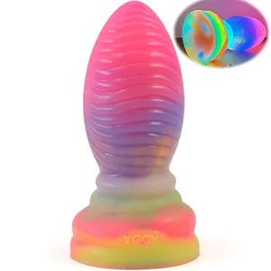 FAAK 6 inch Small Luminous Anal Plug For Women Dragon Egg With Suction Cup Silicone Colorful Glowing In Dark
