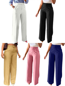 Pantalones de Mujer, Nuevos, de Color Sólido, Elegantes, Formales, de Cintura Alta, Rectos, de Pierna Ancha, con Estampado Digital, de Secado Rápido y Antiarrugas, para Primavera - Product Image 3