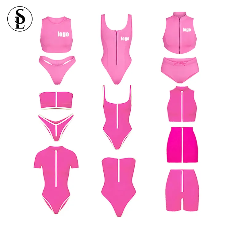 Beachwear Custom Hot Sale Sexy Sports Swimsuits Zip up Bathing suits for Women 2023 Active Two-pieces Monokini Fitness Swimwear