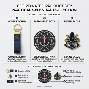 Porte-clés tissé bleu marine de qualité supérieure, patch brodé 3D <span class=keywords><strong>et</strong></span> badge en émail dur, boîte d'emballage, logo personnalisé, coffrets cadeaux d'entreprise - Product Image 2