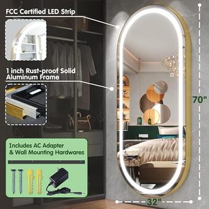 Espejo <span class=keywords><strong>de</strong></span> cuerpo entero con iluminación LED para dormitorio o salón, marco <span class=keywords><strong>de</strong></span> aluminio cepillado, diseño ovalado - Product Image 5