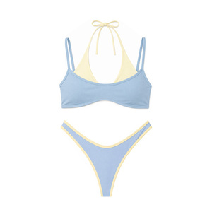 Maillots de bain en tissus recyclés, design personnalisé, double doublure, bordure contrastée, coupe haute, faux deux pièces, ensembles de bikinis - Product Image 1