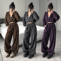 Ensemble deux pièces streetwear personnalisé pour femme : veste courte zippée en polaire et pantalon large – Vêtements féminins en ligne