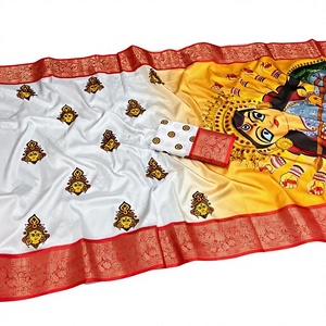 Vêtements Inde Pakistan 2022, sari/sari/shari brodé à la main avec des motifs floraux, manches bouffantes, col en V, haute qualité, prix de gros, pour les fêtes - Product Image 4