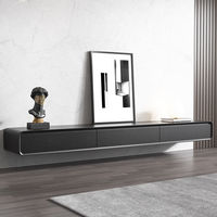 Table de télévision murale en noyer au design minimaliste moderne Meuble de télévision en bois avec tiroirs de rangement et étagère Table basse