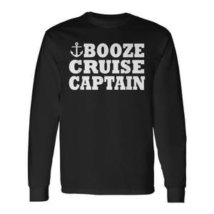 Camiseta de manga larga Booze Cruise Captain, cuello redondo unisex, ropa promocional para adultos - Product Image 1