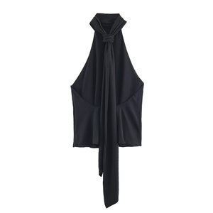 SHENZHU Donna 2025 Nuova Moda Top con Fiocco Decorativo da Appendere al Collo Canotta Vintage Senza Schienale Top Chic Femminile - Product Image 3