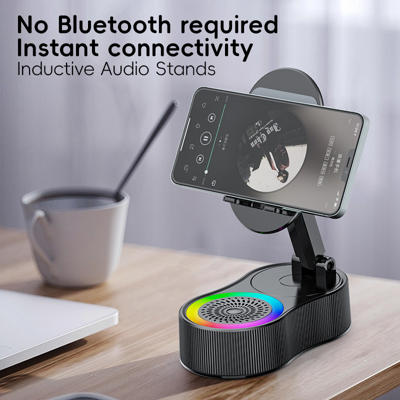 2025 New Smart Induction for Bluetooth Phone Stand Speaker with RGB LED Lighting Powered by Battery · image 4