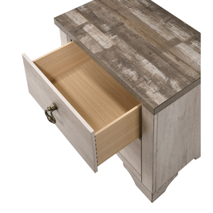 Cottage Style 2 <b>Drawer</b> Nightstand Driftwood Finish Weathered Brown Top Ring Pull Traditional <b>Storage</b> <b>Drawers</b> - Product Image 2