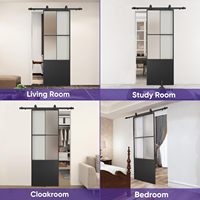 Porte coulissante intérieure imprimée en alliage d'aluminium miroir insonorisé brossé porte coulissante de grange avec système de poulie cadre en verre et métal