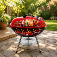 Barbecue portable moderne en fer de 14 pouces, finition émaillée en porcelaine, grille de cuisson chromée, couvercle à verrouillage 3 points, sécurité anti-flamme
