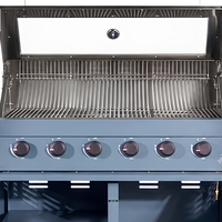 Barbecue au gaz commercial gris à 6 brûleurs, cuisinière d'extérieur avec armoire latérale et système de grillades roulantes