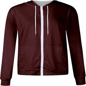 Sweat-shirt à capuche zippé pour femme, décontracté, couleur unie, manches longues, brodé, en polaire, écologique, épais, vente en gros - Product Image 1