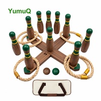 Jeu de lancer d'anneaux YumuQ en bois de pin pour la plage et le camping, jeu d'intérieur et d'extérieur pour la pelouse et le jardin, pour enfants, adultes et familles
