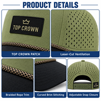 Casquette de golf légère, imperméable, respirante, perforée au laser, à cinq panneaux, avec corde tressée réglable, OEM ODM, vente en gros