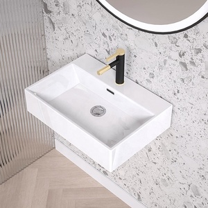 Évier d'art rectangulaire moderne nordique lavabo de salle de bain éviers suspendus pour salle de bain lavamanos blancos bassin en céramique - Product Image 2