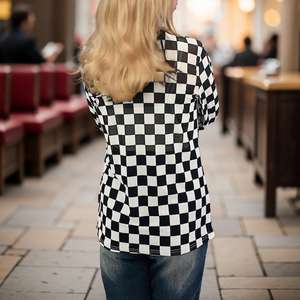 Tops Ajustados de Malla con Estampado Occidental y a Cuadros Personalizados, Tops de Manga Larga con Cuello Medio Alto, Ropa Casual para Mujer - Product Image 4