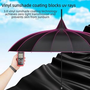 Parapluie pagode à volants personnalisé avec logo OEM, poignée en cuir, 16 baleines, protection UPF50, pour soleil et pluie, idéal pour les séances photo Lolita et les femmes. - Product Image 2