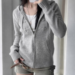 Veste à capuche en tricot surdimensionnée, sweat à capuche zippé avec boutons-pression pour femme, vêtement d'extérieur décontracté à manches longues, mode streetwear Y2K - Product Image 1