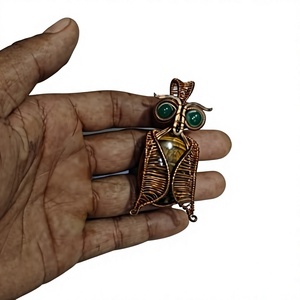 Handmade Copper Wire Wrapped Owl Pendant with Tiger Eye Stone Boho Style Jewelry Wholesale - Product Image 1