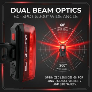 Feux arrière de vélo 300 lumens, lumière LED de vélo de haute qualité, rechargeable par type-C, feu arrière rouge - Product Image 4