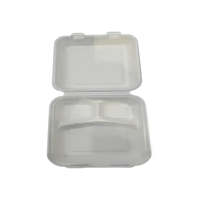 3-delige suikerrietbagasse maaltijddoos met deksel, wegwerpbaar, biologisch afbreekbaar, composteerbaar voedselverpakking voor afhaal catering