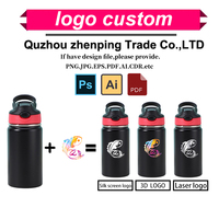 Botol Minum Mini Sport Portabel Vakum Stainless Steel 304 ZP Logo Kustom 12oz dengan Sedotan