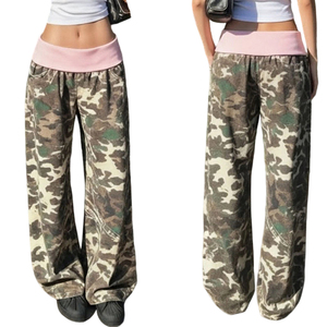 กางเกงขายาวทรงขากว้างสำหรับผู้หญิง ระบายอากาศได้ดี เป็นมิตรกับสิ่งแวดล้อม ป้องกันไฟฟ้าสถิตย์ ป้องกันการเป็นขุย ลายพิมพ์เรขาคณิตสไตล์วินเทจ Y2K คอลเลคชั่นฤดูใบไม้ร่วงปี 2025 - Product Image 1