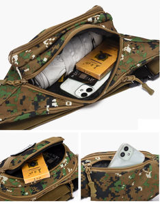 Sac banane unisexe en polyester imperméable de forme cylindrique avec logo personnalisé OEM, camouflage tactique, randonnée en plein air, fermeture éclair - Product Image 3