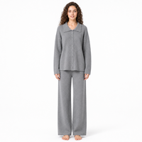 Ensemble deux pièces en maille à col mandarin pour femme, coupe ample, patchwork uni, manches longues, automne, prix de gros personnalisé ODM