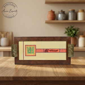 Handcrafted <b>Wooden</b> Serving <b>Tray</b> <b>with</b> Brass <b>Handles</b> Traditional Artwork Design Durable Build Elegant Choice for Home Entertaining - Product Image 1