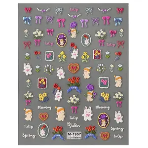Fabriek Verkopen Kleurrijke Candy Nail Striping Tape Lijn Sticker Nagel Decal Sheet Decoratie Bloemen Stickers Voor Nail Arts