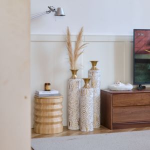 DB Decoración del hogar Jarrones de metal esmaltados grandes Set 3 24in/28.7in/33.5in Jarrones de piso de hierro blanco Decorado Gorgeous Juego de 3 piezas - Product Image 2