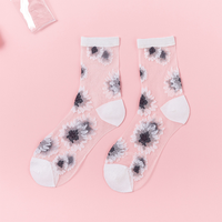 Chaussettes transparentes d'été à fleurs fantaisie bon marché Chaussettes fines pour femmes Vente en gros de bas élégants en verre noir