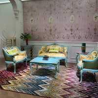 Ensemble de canapés royal, meubles de salon de luxe, sculptés à la main, cadre en bois massif peint à la main, tissu jacquard floral, canapé pour hôtel
