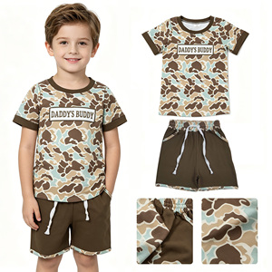 Conjunto de Verano para Niños DADDY'S BUDDY, Sudadera y Pantalones Cortos Bordados Estilo Western, Ropa de Algodón y Seda de Leche para Niños Pequeños, Venta al Por Mayor - Product Image 1