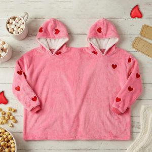 Pyjamas assortis pour couples JoyFuncos, sweat-shirts à imprimé cœur rose, flanelle 100% polyester, unisexe, Saint-Valentin, chauds, manches longues - Product Image 3