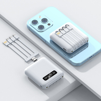 Power Bank Mini 10000mAh Grosir Pabrik, Layar Digital, Dilengkapi 4 Kabel, Pengisi Daya Ponsel dengan Tali Gantungan dan Senter