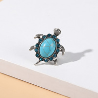 Bague ethnique unisexe en alliage plaqué or avec turquoise bleu et strass en forme de tortue, modèle ZT1492, stock direct