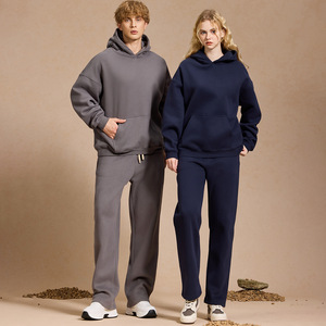 Unisex Straight for Fall Winter Fleece Lined Warm and Comfortable Long Sleeve Hooded Sweatshirt Sports Casual <b>Set</b> Solid Color - Product Image 6