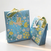 Sac en non-tissé personnalisé bleu durable Huadefeng, motif oiseaux et fleurs, écologique, avec poignées et soufflets cousus